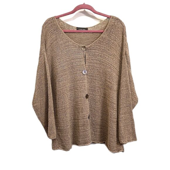 HARARI Beige Mesh Knit Cardigan Sweater Top   Women's One Size - Picture 1 of 9
